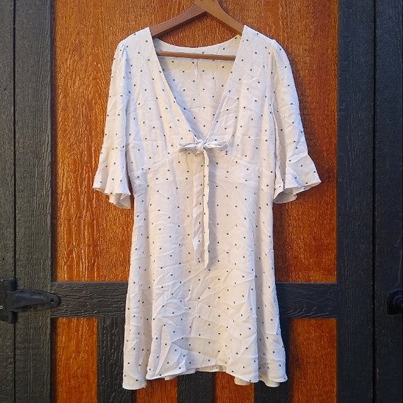Free People All Yours Cream Green Polka Dot Wrap Bust Tie Mini Dress Small 4 - Picture 3 of 16